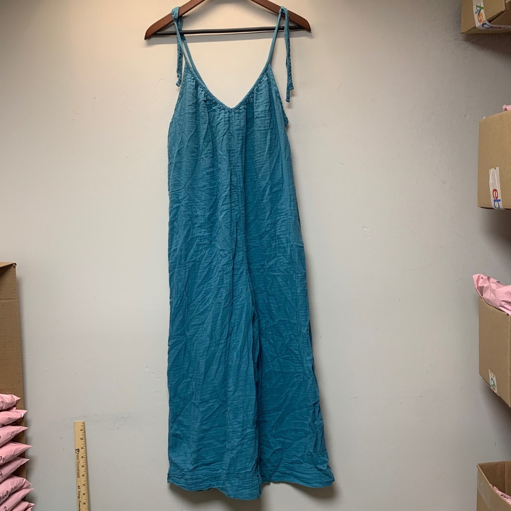 Old Navy Jumpsuit Womens Large Teal Blue Excellent Cotton Gauze Tie Shoulder